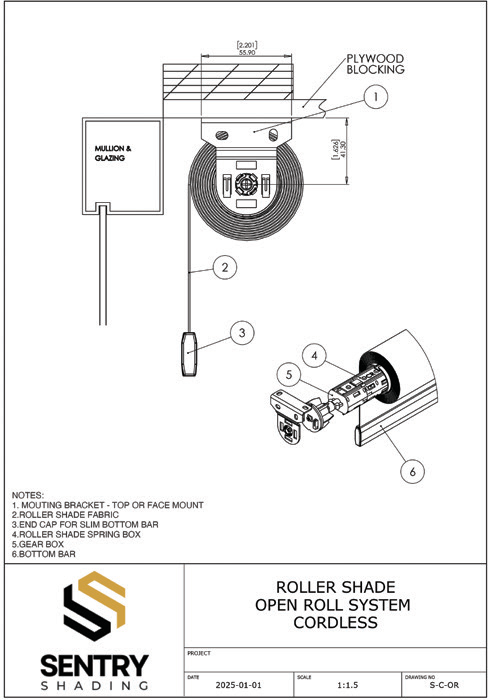Manual Cordless Open Roll product detail drawing